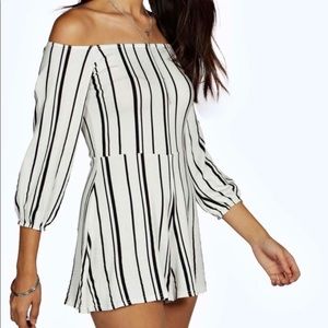Boohoo Off The Shoulder Striped Romper